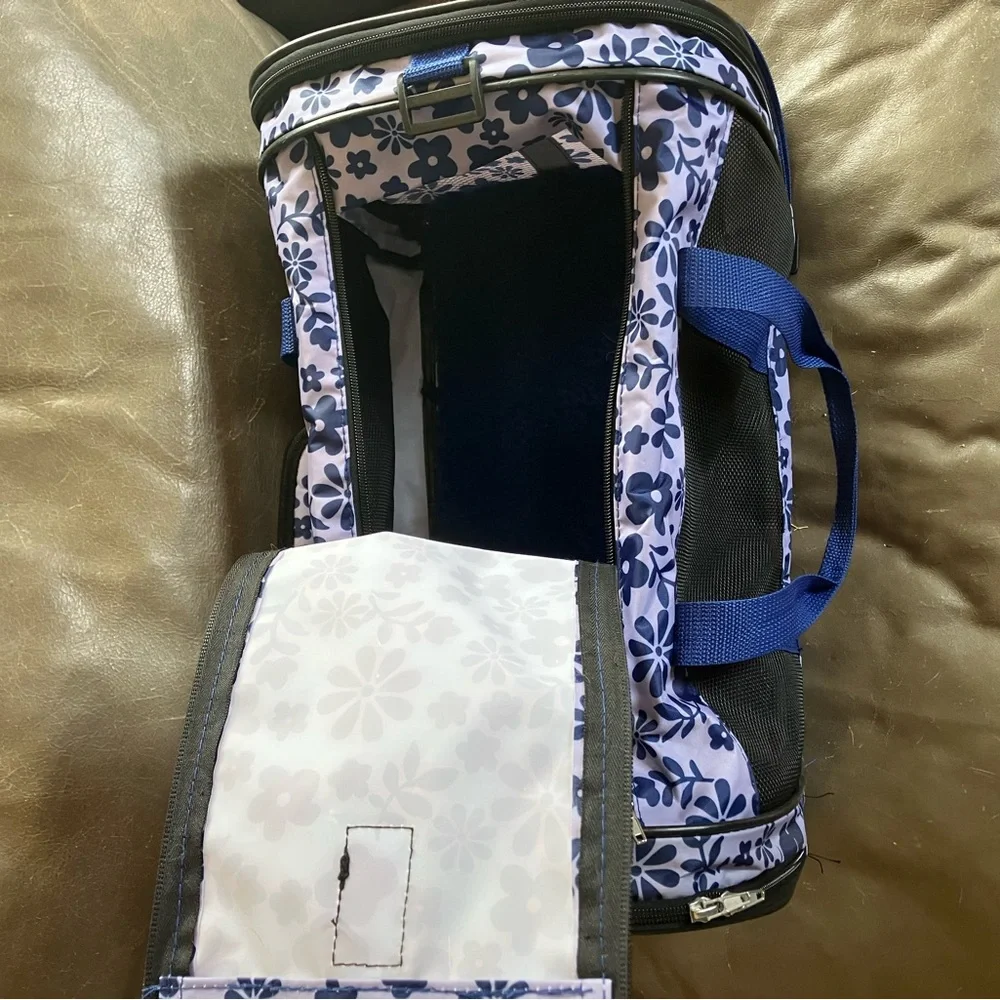 Navy Floral Cat Travel Carrier